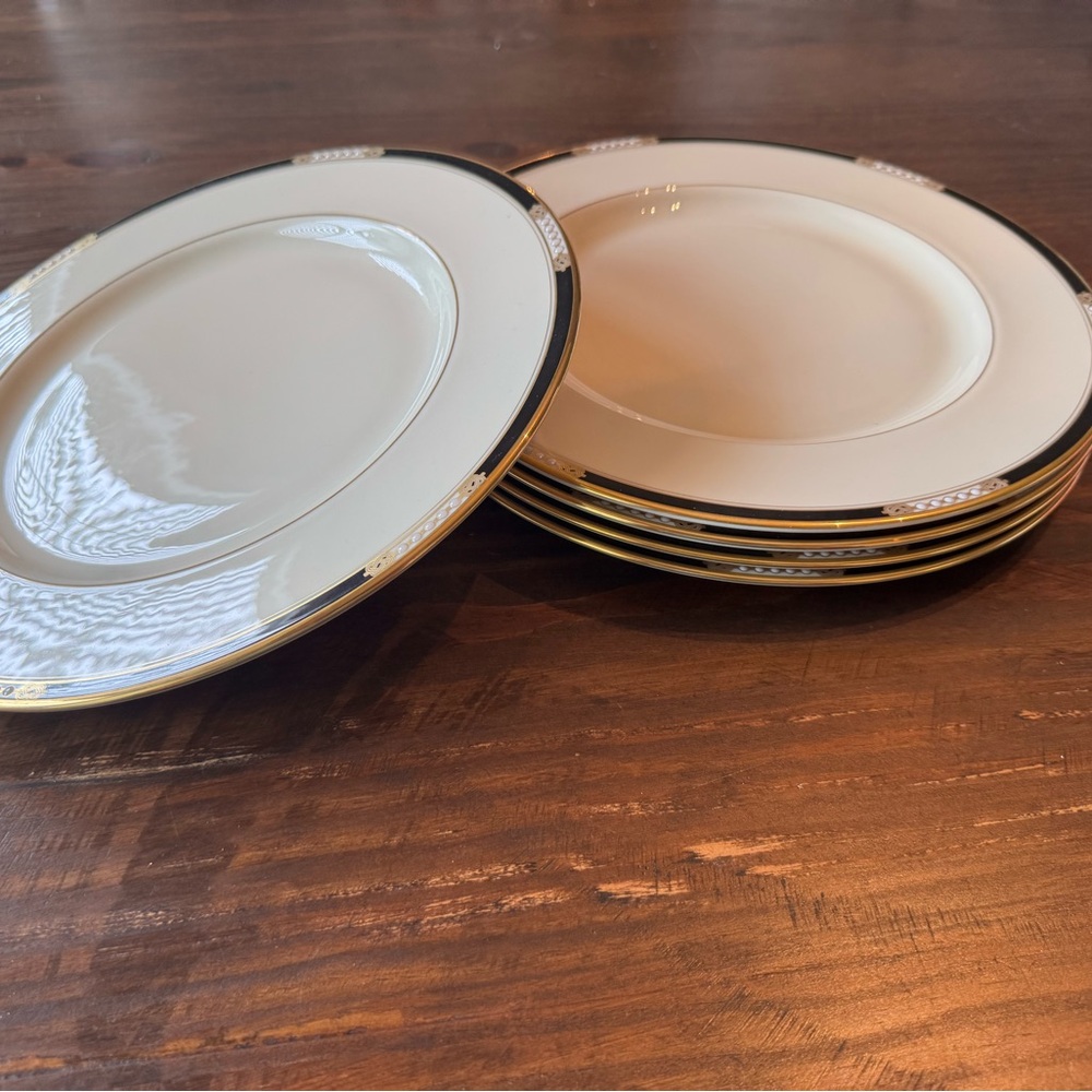 Lenox Hancock Elegant Gold-Trimmed Cream Dinner Plates - Set of 5